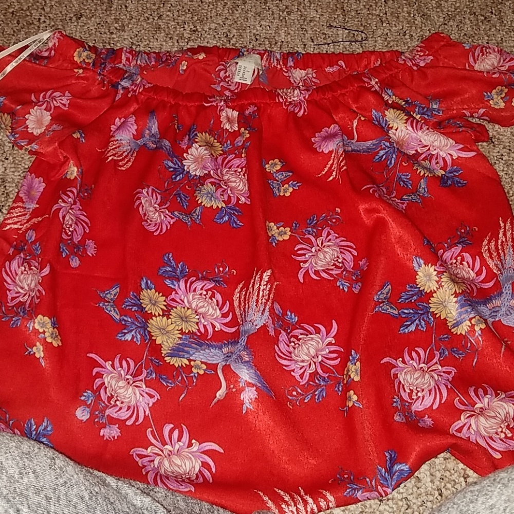 Red off the shoulder silk top